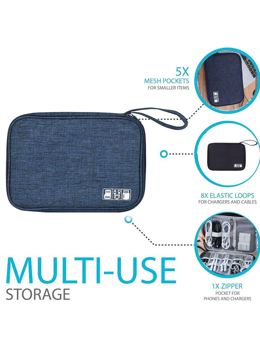 1pc Electronics Accessories Storage Bag, Portable Travel Digital Gadget Organizer Case For Charging Cable, Earphone, Power Bank, Sd Card, Phone, Etc. - Multicolor - View 1