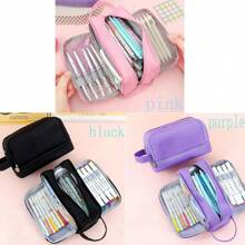 1個大容量文具袋,筆袋,手提化妝包,辦公室和學校用品,適合青少年、女孩、男孩、女性、男性、成年人,便攜式禮物 - 彩色 - 查看 3