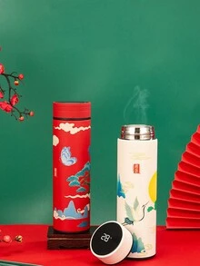 1個17oz禮品溫度顯示杯,商務保溫杯,中式風格,304不銹鋼製成,智能直身杯,溫度杯,水杯 - 白粉紅色 - 查看 4