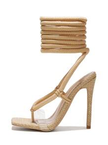 Rebeccalyn Women's Strappy Clear PVC Square Toe Heels - Camel - View 6