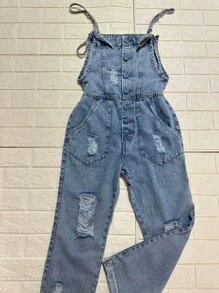 Women Denim Overalls & Jumpsuits - Azul lavado medio - Ver 2