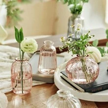 Glass Bud Vase Set, Small Flower Vases, Ribbed Clear Glass Vase, Mini Indoor Plant Pot, Cute Wedding Decor, House Warming Gifts For Her Home Decor Room Decor - Multicolor - View 1