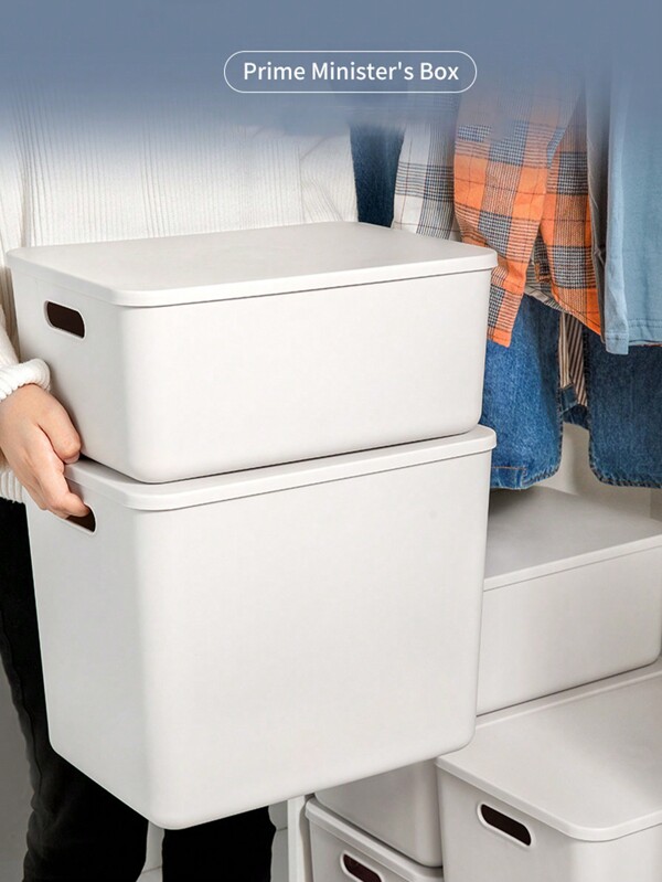 Caja De Almacenamiento De Plástico Blanco De 1 Pieza Para Organizar Y Almacenar Artículos Como Ropa, Muñecas, Juguetes, Libros En El Dormitorio, Sala De Estar, Sala De Estudio, Oficina, Armario, Etc., Con Características A Prueba De Polvo Y Humedad
