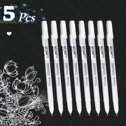 5pcs White Highlighter Gel Pens, Sketching Marker Gel Pen For Artists/Black Papers, Drawing Design Illustration Art Supplies Back To School