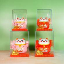 附防塵蓋的家居裝飾品,太陽能自動搖擺長尾貓擺設,適用於新年裝飾 - 10cm大眼粉紅maneki neko擺件 - 查看 1