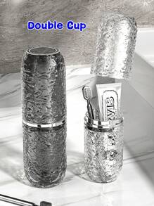 1pc Glacier Pattern Travel Mouthwash Cup Toothbrush Storage Cup Portable Toothbrush Holder With Anti-Fall Design Home Bathroom Decor Summer Back To School