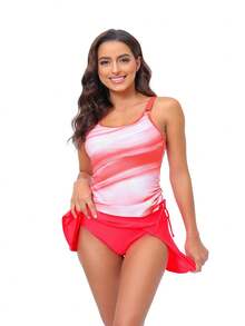 2024 Áo tắm chia váy chắp vá in gradient mới - Màu Hồng Tươi - Xem 5