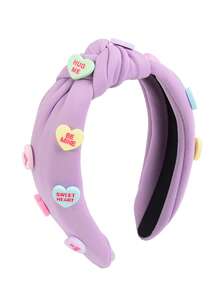 1pc Sweet & Cute Conversation Heart Knot Fabric Hair Band For Women, Suitable For Wedding, Daily Wear, Gift For Girls, Women, Party, Random Color - Purple - View 11