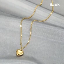 1入女士閃亮頸鏈，不鏽鋼心形吊墜鎖骨項鏈，情人節禮物婚禮派對珠寶休閒款 - 金色 - 查看 4