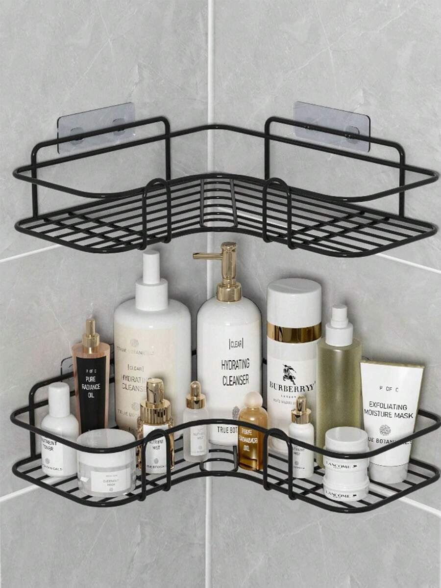 Bathroom Shelf Shower Caddy Shelf Bathroom Kitchen Punch-Free Triangle Storage Rack Bathroom Storage Rack 1 Piece - 黑色 - 查看 1