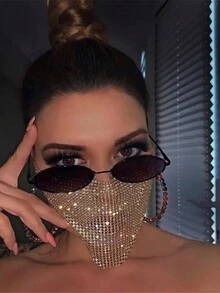 1 mặt nạ trang trí bằng kim cương & kim cương & kim cương giả với thiết kế hình tam giác thanh lịch dành cho nữ - Vàng - Xem 8