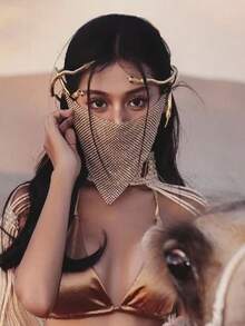 1 mặt nạ trang trí bằng kim cương & kim cương & kim cương giả với thiết kế hình tam giác thanh lịch dành cho nữ - Vàng - Xem 2