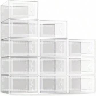 6pcs Transparent Plastic Shoe Box Storage Container Folding Shoe Cabinet, Space-Saving For Men & Women Shoes, Dormitory Organizer Home Storage Shoe Box Wholesale
