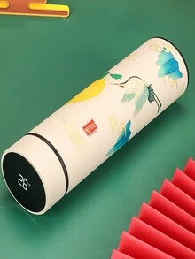 1個17oz禮品溫度顯示杯,商務保溫杯,中式風格,304不銹鋼製成,智能直身杯,溫度杯,水杯 - 白粉紅色 - 查看 2