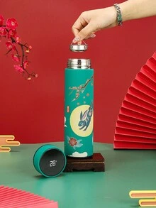 1個17oz禮品溫度顯示杯,商務保溫杯,中式風格,304不銹鋼製成,智能直身杯,溫度杯,水杯 - 白粉紅色 - 查看 5