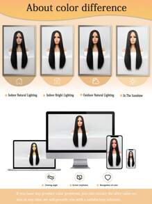 Pelucas sintéticas resistentes al calor de cabello liso dorado, de uso diario, hechas a máquina, para mujeres, aspecto natural, suave peluca sintética rubia para cosplay - Negro - Ver 9