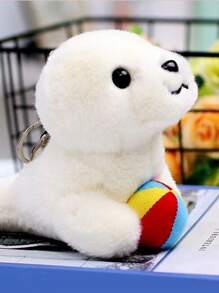 1 Pieza Llavero De Peluche Blanco Lindo De Foca De 3 Pulgadas Para Decoración De Mochila - Blanco - Ver 1