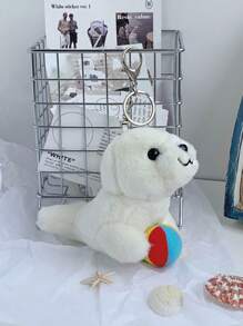 1 Pieza Llavero De Peluche Blanco Lindo De Foca De 3 Pulgadas Para Decoración De Mochila - Blanco - Ver 3