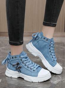 35-45 Large Size Women's All-Season Thick-Soled Height-Enhancing Casual Shoes, Breathable And Comfortable Design, Lace-Up Closure, Fashionable Style, Versatile And Lightweight, Suitable For Sports And Daily Wear - Blue - View 7