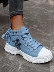 35-45 Large Size Women's All-Season Thick-Soled Height-Enhancing Casual Shoes, Breathable And Comfortable Design, Lace-Up Closure, Fashionable Style, Versatile And Lightweight, Suitable For Sports And Daily Wear - Blue - View 10