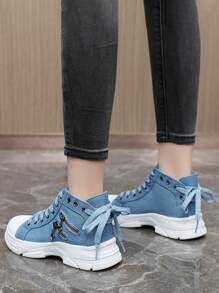 35-45 Large Size Women's All-Season Thick-Soled Height-Enhancing Casual Shoes, Breathable And Comfortable Design, Lace-Up Closure, Fashionable Style, Versatile And Lightweight, Suitable For Sports And Daily Wear - Blue - View 9