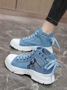 35-45 Large Size Women's All-Season Thick-Soled Height-Enhancing Casual Shoes, Breathable And Comfortable Design, Lace-Up Closure, Fashionable Style, Versatile And Lightweight, Suitable For Sports And Daily Wear - Blue - View 6