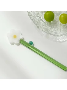 1支長柄彩色向日葵圖案玻璃攪拌勺,可愛的咖啡牛奶果汁甜點沙拉創意玻璃攪拌棒 - 白色 - 查看 4