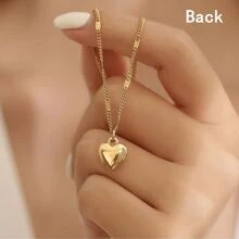 1入女士閃亮頸鏈，不鏽鋼心形吊墜鎖骨項鏈，情人節禮物婚禮派對珠寶休閒款 - 金色 - 查看 1