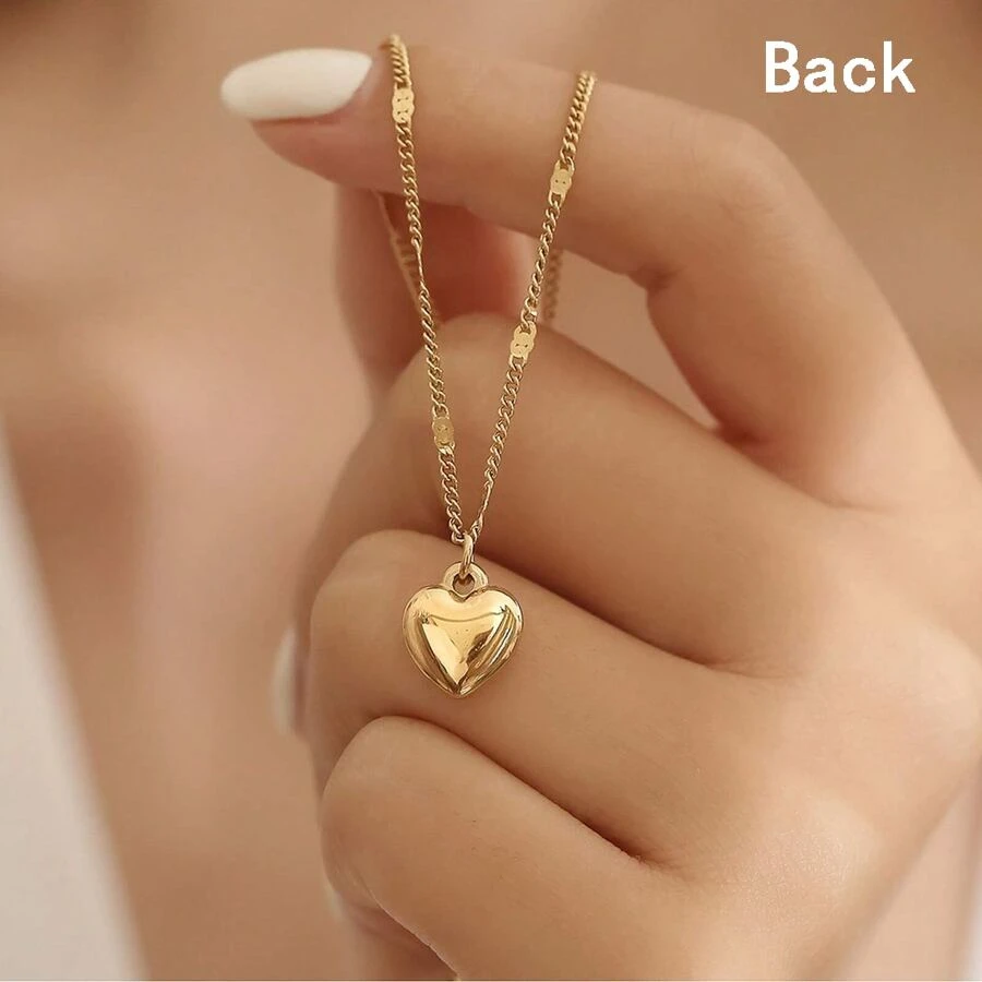 1入女士閃亮頸鏈，不鏽鋼心形吊墜鎖骨項鏈，情人節禮物婚禮派對珠寶休閒款 - 金色 - 查看 1
