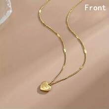 1入女士閃亮頸鏈，不鏽鋼心形吊墜鎖骨項鏈，情人節禮物婚禮派對珠寶休閒款 - 金色 - 查看 9