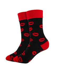 2 Pares De Calcetines Unisex De Media Pantorrilla De Estilo De Pareja Con Impresión De Labios Besando, Calcetines De Moda - Multicolor - Ver 4