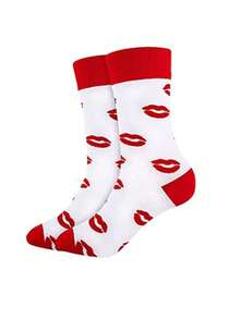 2 Pares De Calcetines Unisex De Media Pantorrilla De Estilo De Pareja Con Impresión De Labios Besando, Calcetines De Moda - Multicolor - Ver 3