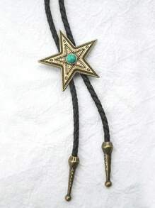 pooting bear 1pc American Western Cowboy Retro Five-Pointed Star Bolo Tie, Fashionable And Individual Style Unisex Buckle Tie Long Necklace Street,School - Multicolor - View 10