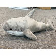 1 件組可愛睡鯊毛絨枕頭,17 英寸,臥室裝飾,毛絨玩具,娃娃 - 灰色 - 查看 3