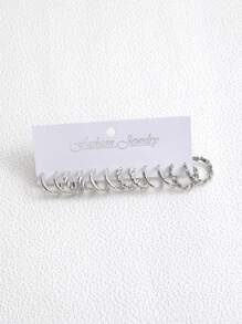 6pairs Faux Pearl Decor Twist Design Hoop Earrings - Silver - View 5
