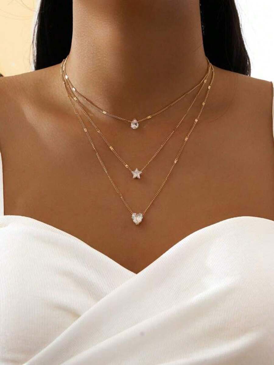 1 Miếng Nhiều lớp Sang trọng Love Hình trái tim Khối Zirconia Dây chuyền - tầng ba - Xem 1