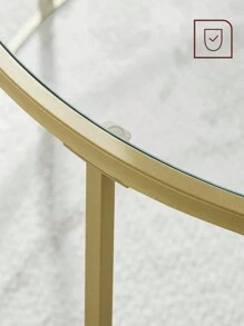 VASAGLE Tavolino Rotondo, Tavolino da Caffè, Struttura in Metallo, Comodino, Piano in Vetro Temperato, Tavolino da Divano per Soggiorno, Balcone, Dorato e Trasparente - Dorato - Visualizzare 4