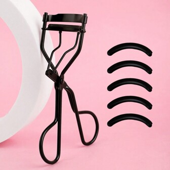 1 tragbarer schwarzer Wimpernkrausler mit 5 Silikonpads, 1 Wimpernkrausler, langanhaltende Formgebung für größere Augen, nicht schädigend für tägliches Make-up Wimpernkräuseln, Make-up, günstig, Raumdekoration, Schminktisch, Reise, Schlafzimmer, Make-up-Accessoires, Wimpernkrausler, günstig, Strumpfhalter, Make-up, Make-up-Tools, günstige Sachen, Geschenke, Geschenke für Frauen, Weihnachtsgeschenke