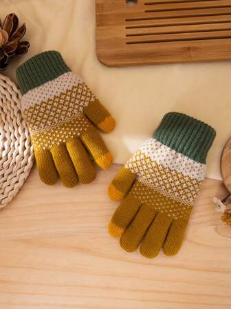 1 par tjocka stickade handskar, varma och vindtäta för kvinnor och män, lämpliga för utomhusaktiviteter som cykling på vintern