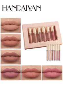 HANDAIYAN 6PCS Matte Lipstick Long-Lasting Waterproof Lipsticks Kit For Women Valentine's Day Birthday,Matte Liquid Lipstick 6PCS Nude Brown Velvety Lip Gloss Kit Long-Lasting Wear Non-Stick Cup And Not Fade Lipstick Set For All Undertone,Matte Lipstick - 杏色 - 查看 1