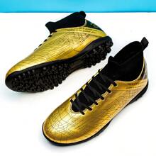 男女高筒足球鞋,人工草皮比賽和訓練適用,防滑耐磨,戶外運動足球鞋,校園運動比賽鞋 Ronaldo 釘鞋 - 金色 - 查看 1
