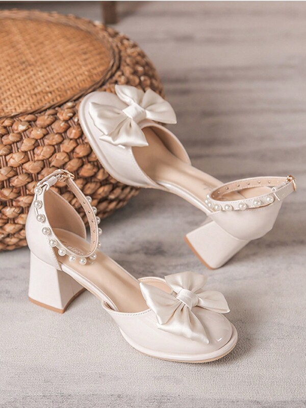 Sapato Mary Jane Feminino Casual De Salto Alto Com Decoração De Laço