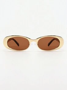 1pc Oval Shaped Small Metallic Frame Textured Characteristic Y2k Fashion Sunglasses For Taking Photos Boho - Multicolor - View 8