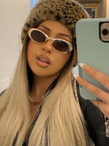 1pc Oval Shaped Small Metallic Frame Textured Characteristic Y2k Fashion Sunglasses For Taking Photos Boho - Multicolor - View 2