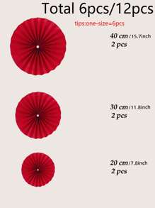 6 piezas de abanicos de papel rojos, decoraciones de fiesta para cumpleaños, aniversarios, bodas, compromisos y celebraciones, Navidad - Rojo - Ver 3
