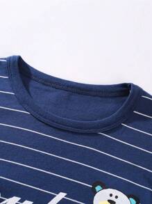 男童圆领字母条纹印花长袖长裤睡衣套装春秋冬季