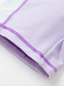 Balabala 少女游泳衣夏季鮮豔拼色彈力短袖中大童一件式泳衣 紫色 - 紫色 - 查看 7