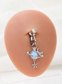1pc Delicate Universe Design Non-Piercing Copper Navel Ring For Belly Dancing - Silver - View 1