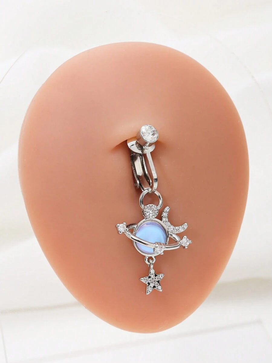 1pc Delicate Universe Design Non-Piercing Copper Navel Ring For Belly Dancing - Silver - View 1