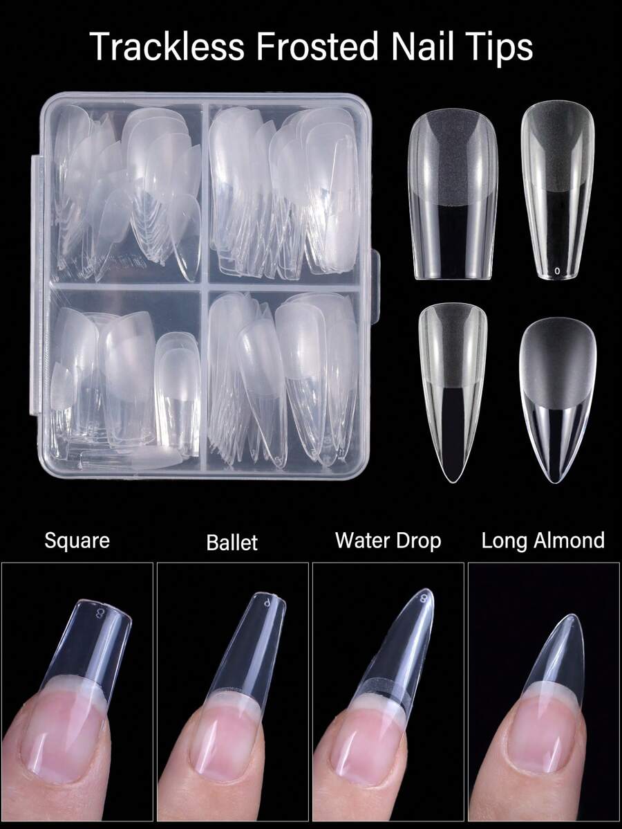 96 件/盒 穿戴式假指甲,有 4 種指甲形狀：半霧面、隱形、加長、全覆蓋,長方形、杏仁形、水滴形、芭蕾形。即時,無需剪切或歸檔。